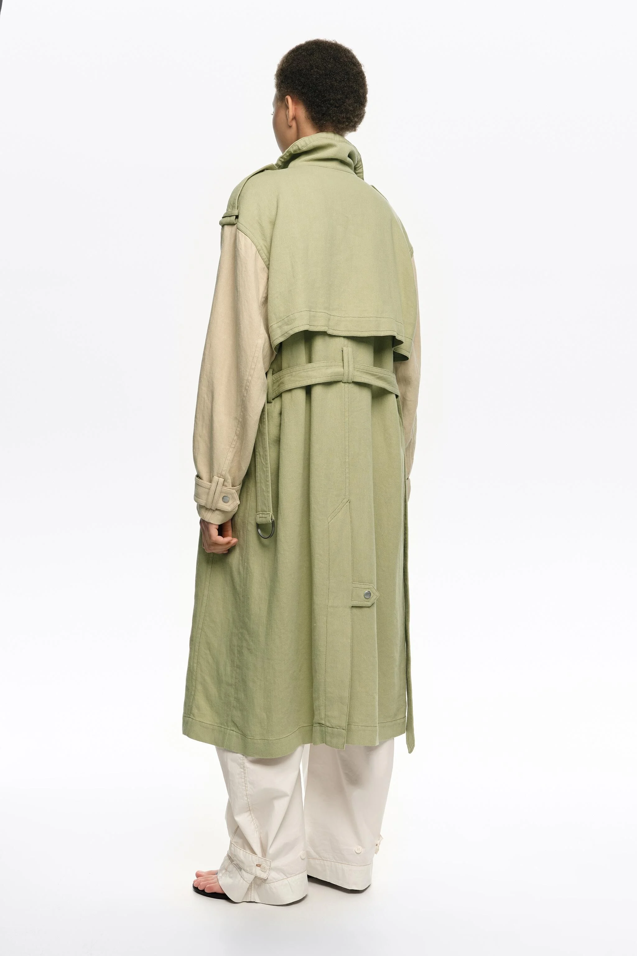 Trench coat maxi bicolor verde claro