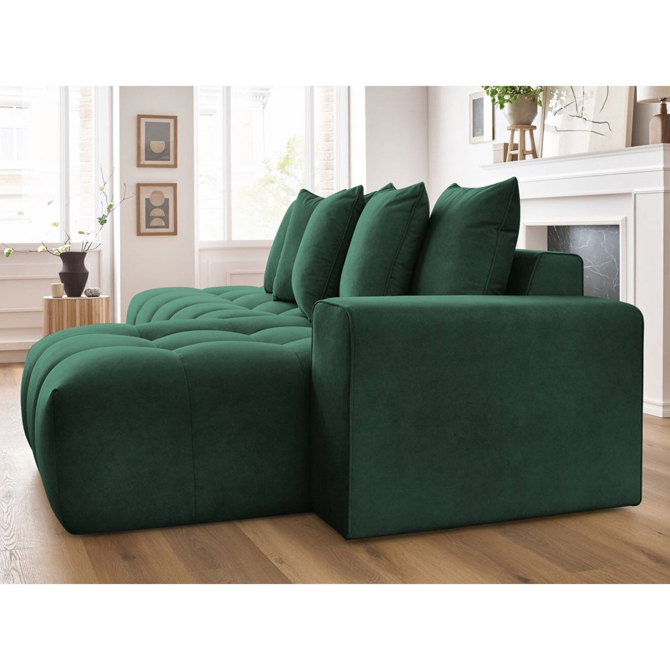 Bobochic Canapé d'angle fixe mont-blanc velours angle droit vert - 313x176x97 cm
