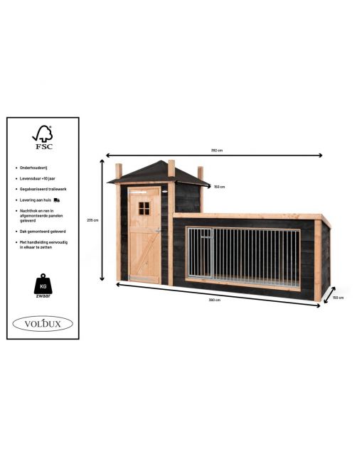 Voldux Hondenkennel Hooiberg Siem - Hondenhok - 392x150x235 cm Zwart