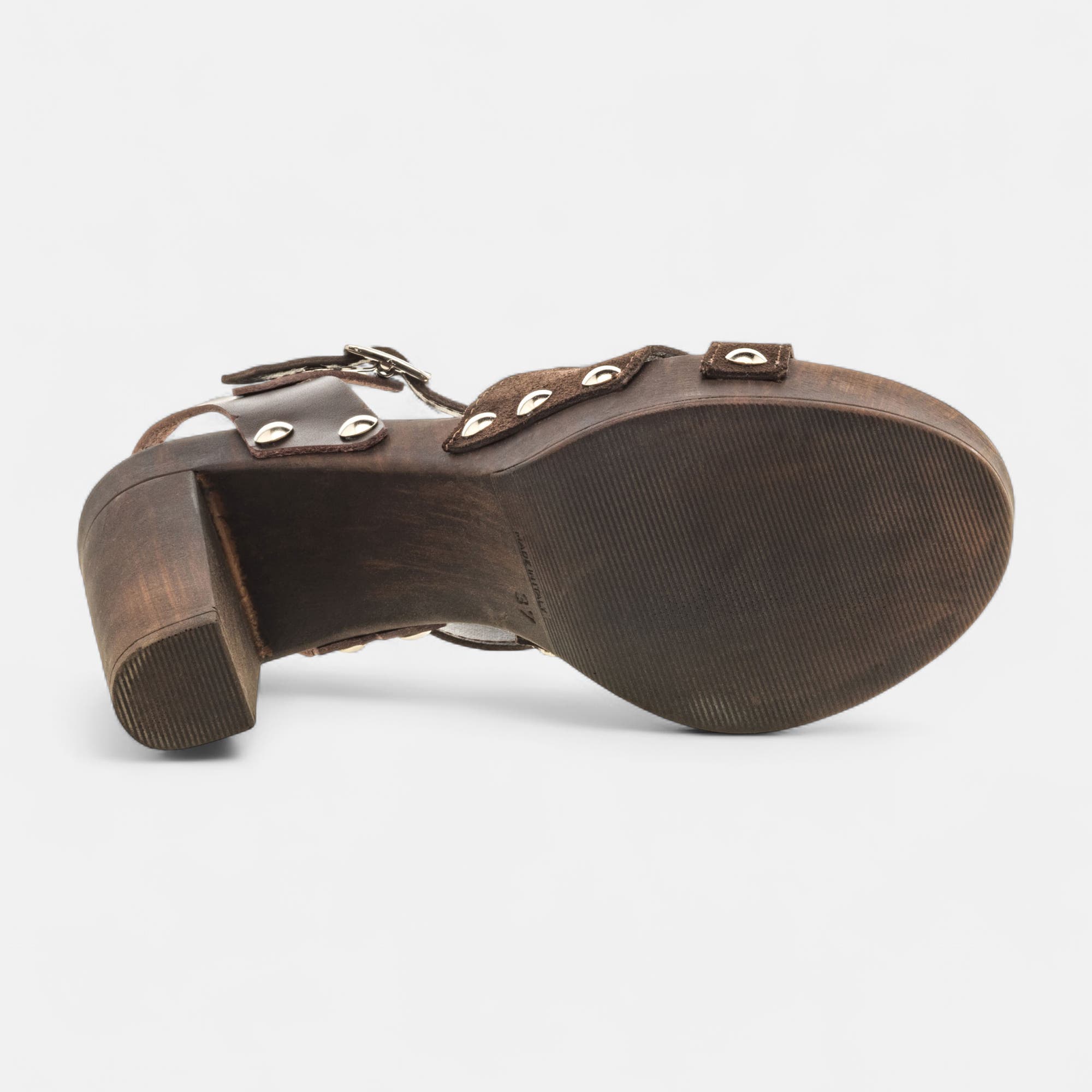 Chaussures semelle bois à talon Femme en cuir marron