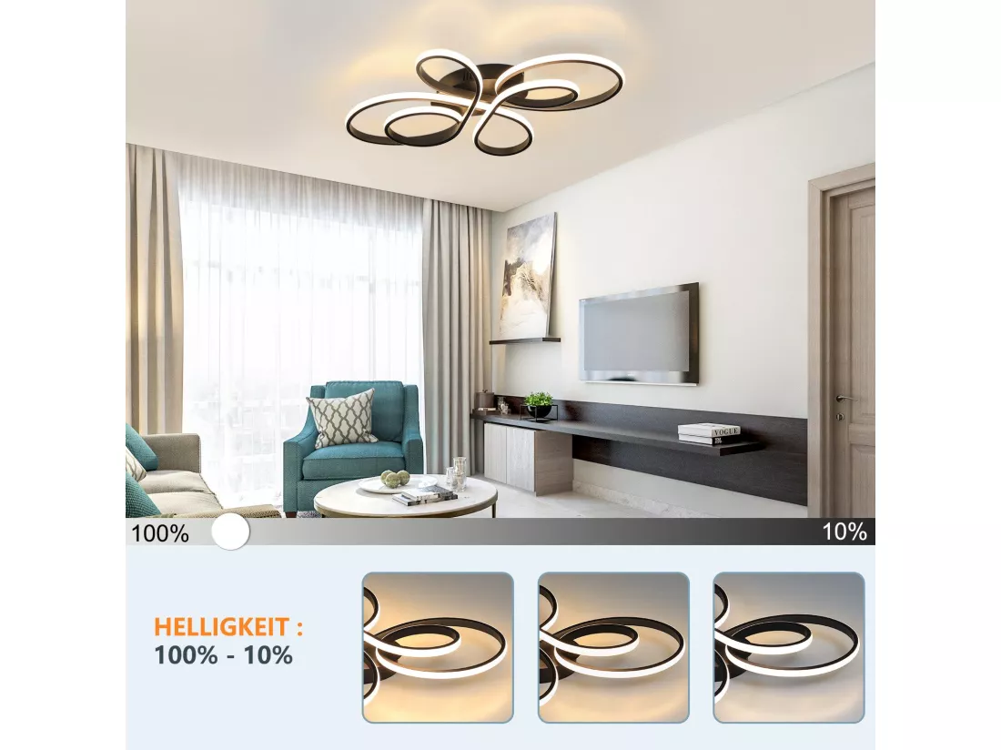NETTLIFE Plafonnier LED moderne à intensité variable, noir, 66 cm, 65 W, avec télécommande, adapté pour salle à manger, bureau