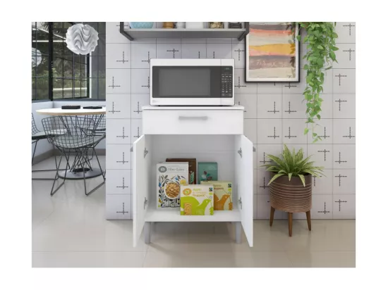 Meuble Micro Onde Blanc 2 Portes 1 Tiroir 1 Niche L 61.5 H 83.5 P 38.8 cm