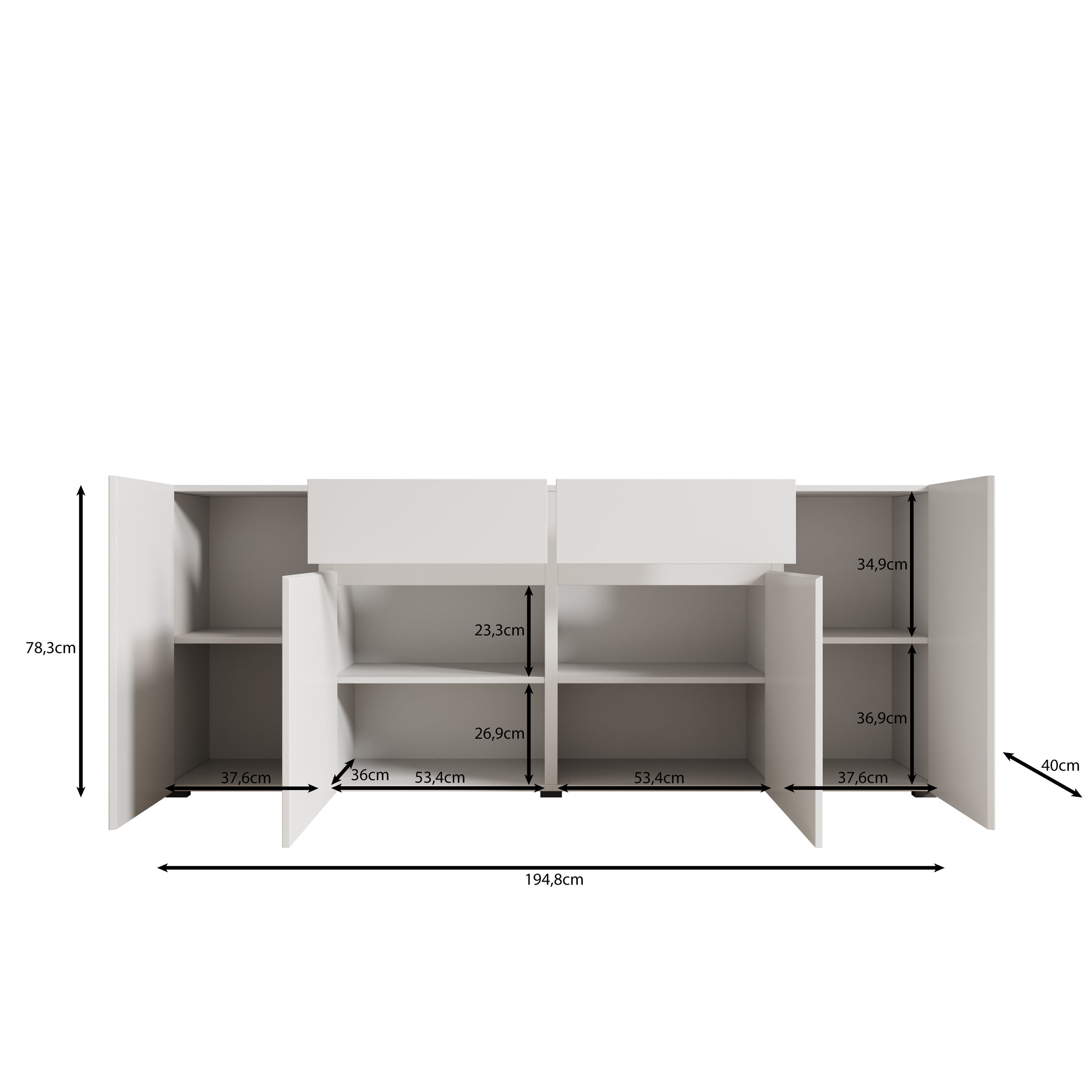 Aroji - Dressoir - Zwart - 195x40x78 cm