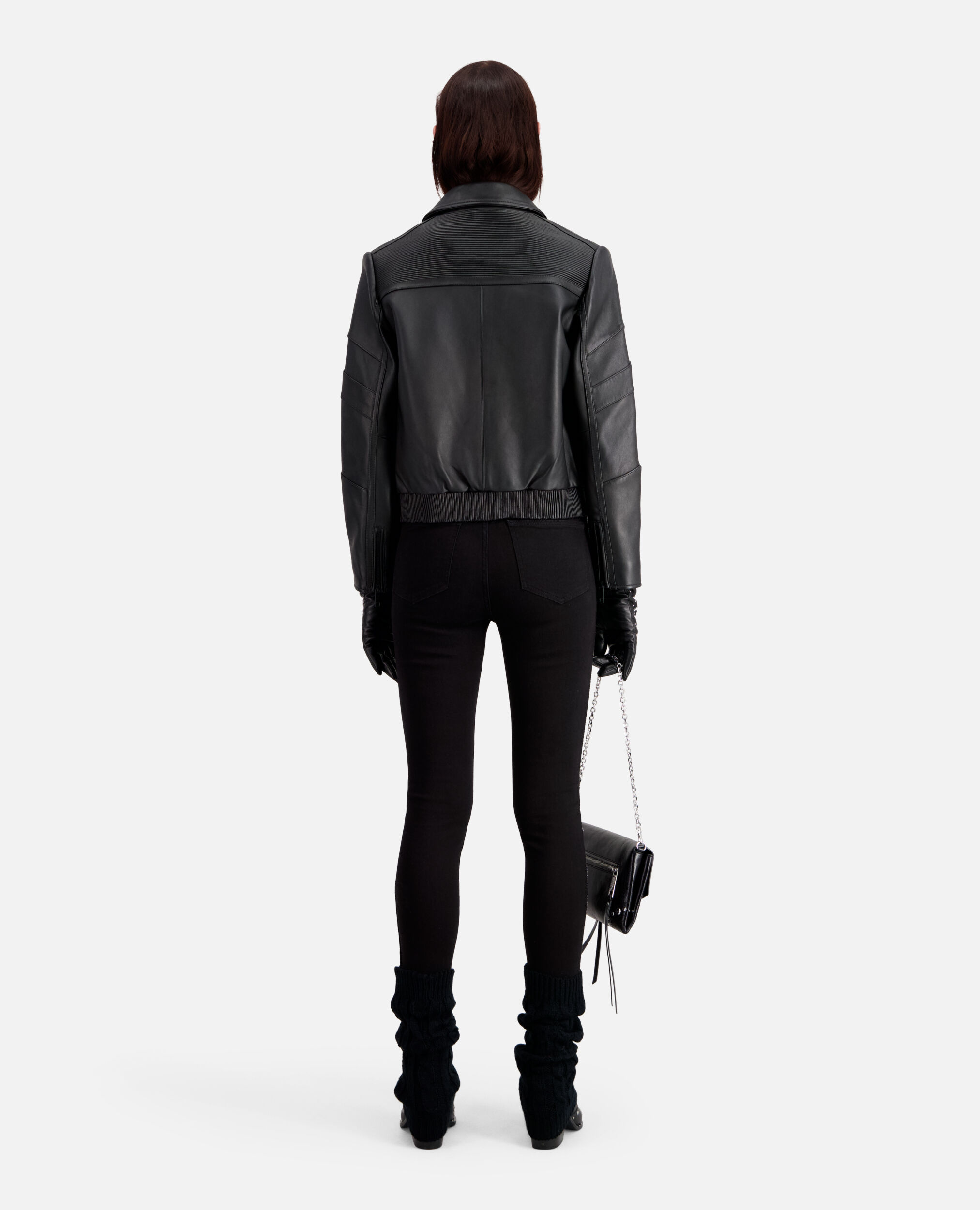 Black leather biker jacket