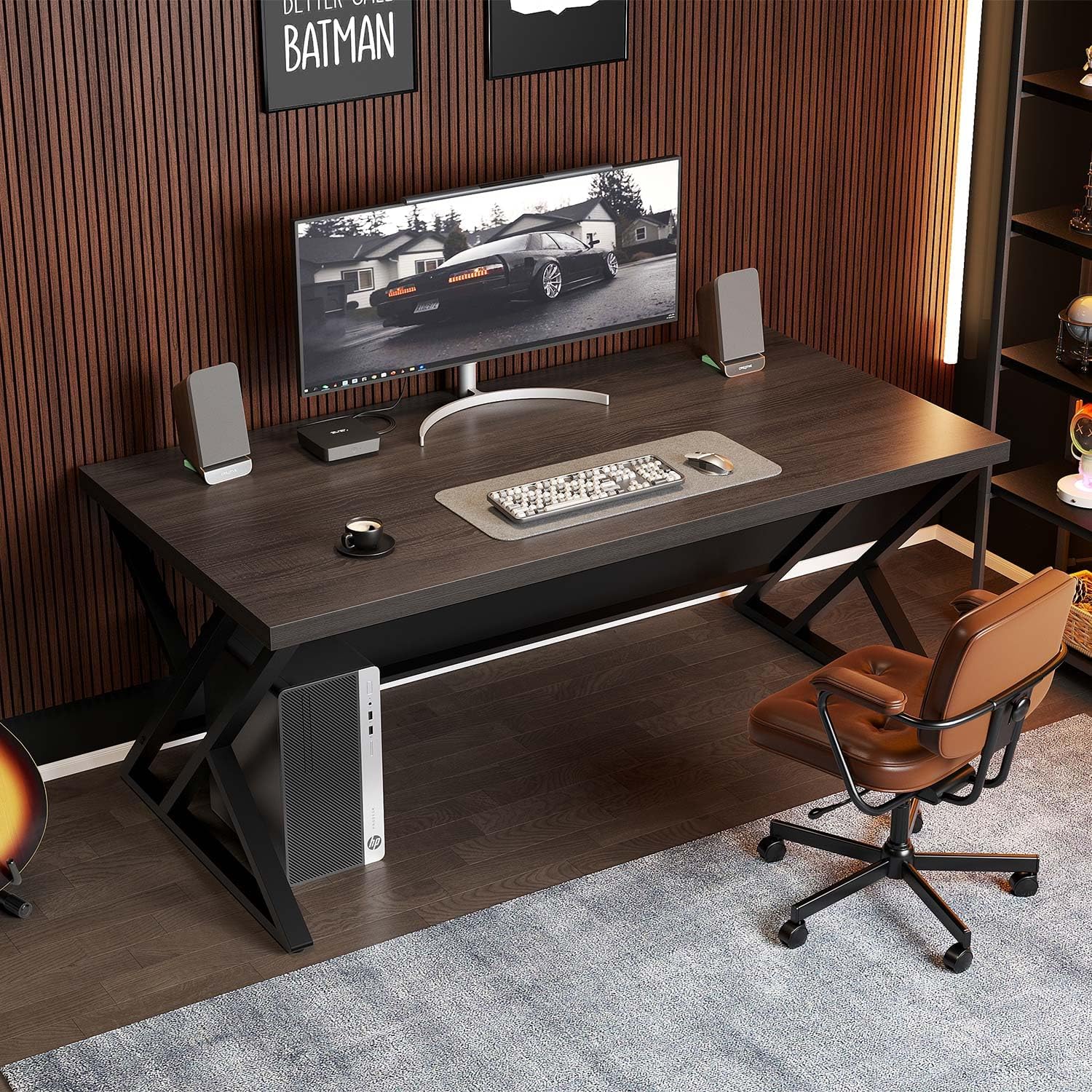 LVB Computertisch Langer Schreibtische PC-Tisch Industrie Design Studiertisch für Studium Bürotisch Holztisch Schlafzimmer Studie Arbeit 140 x 60 x 75.5 cm Dunkel
