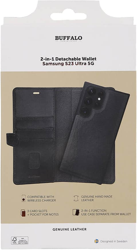 Buffalo Samsung Galaxy S23 Ultra 2-i-1 pungetui (sort)