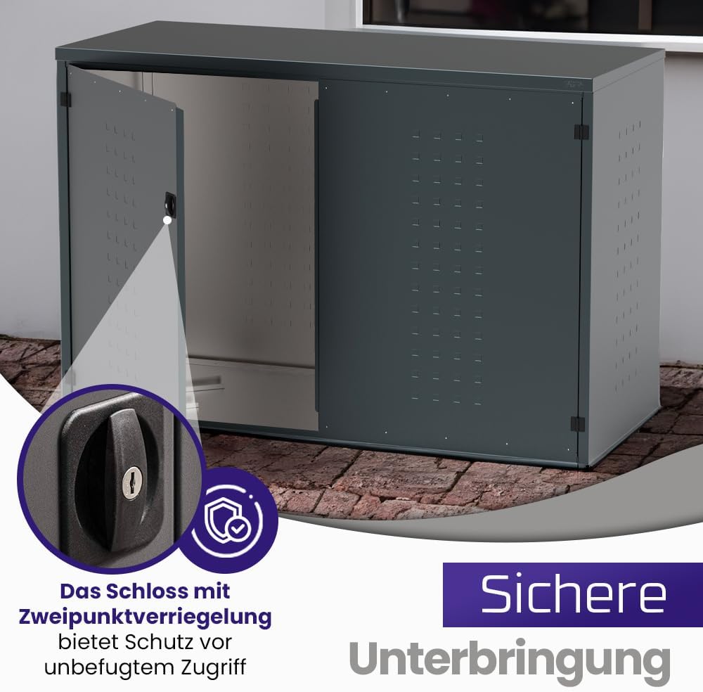 Fahrradgarage aus verzinktem Stahl Anthrazit inkl. Pultdach | Für bis zu 3 Räder/E-Bikes I Made in Germany | Einfaches Montieren I Optional mit Ladevorrichtung I Langlebig