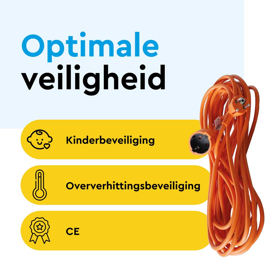 BRASQ 5 meter verlengsnoer met randaarde - Orange