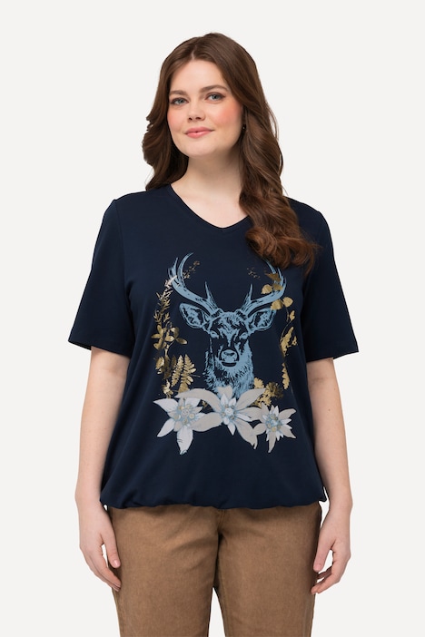 T-Shirt, Trachtenmotiv, V-Ausschnitt, Halbarm, Elastiksaum