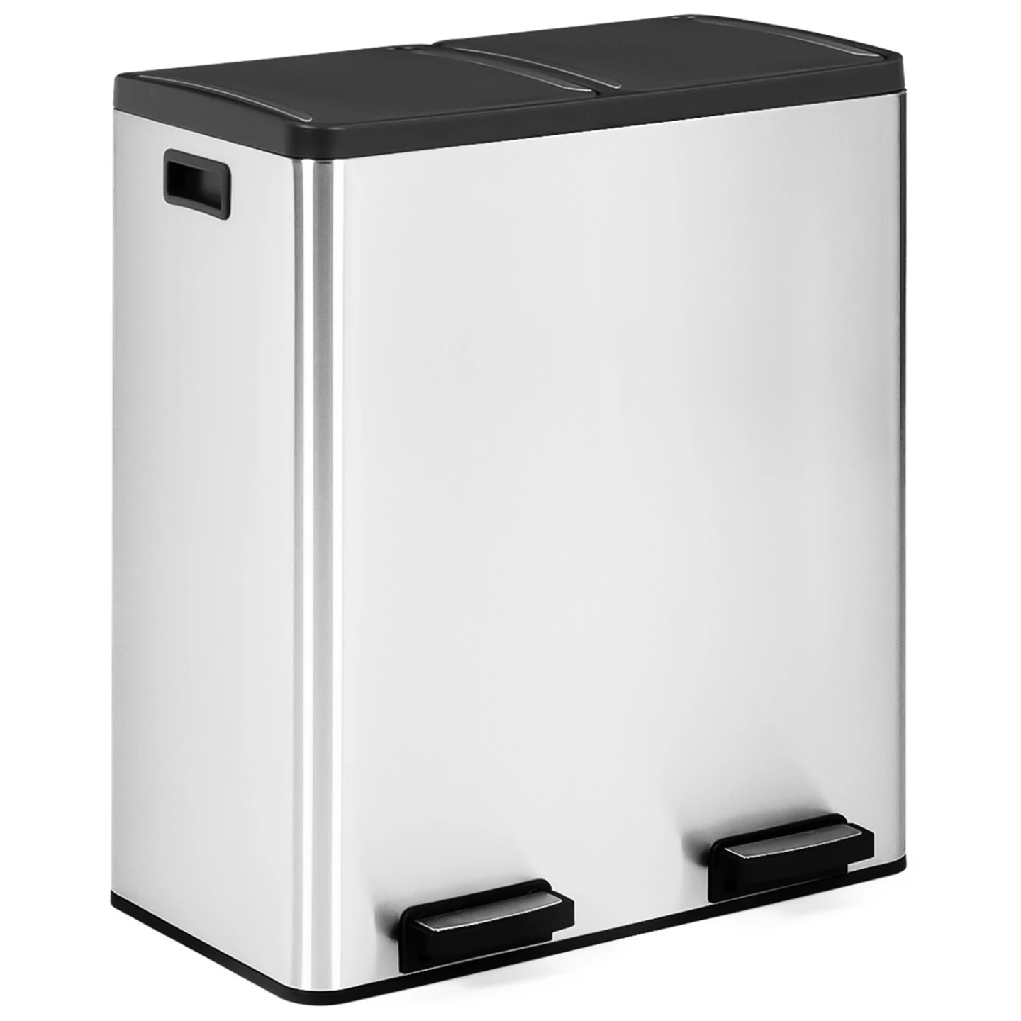 Poubelle de cuisine tri sélectif 2 x 30L métal argenté 2 seaux amovibles et pédales en métal