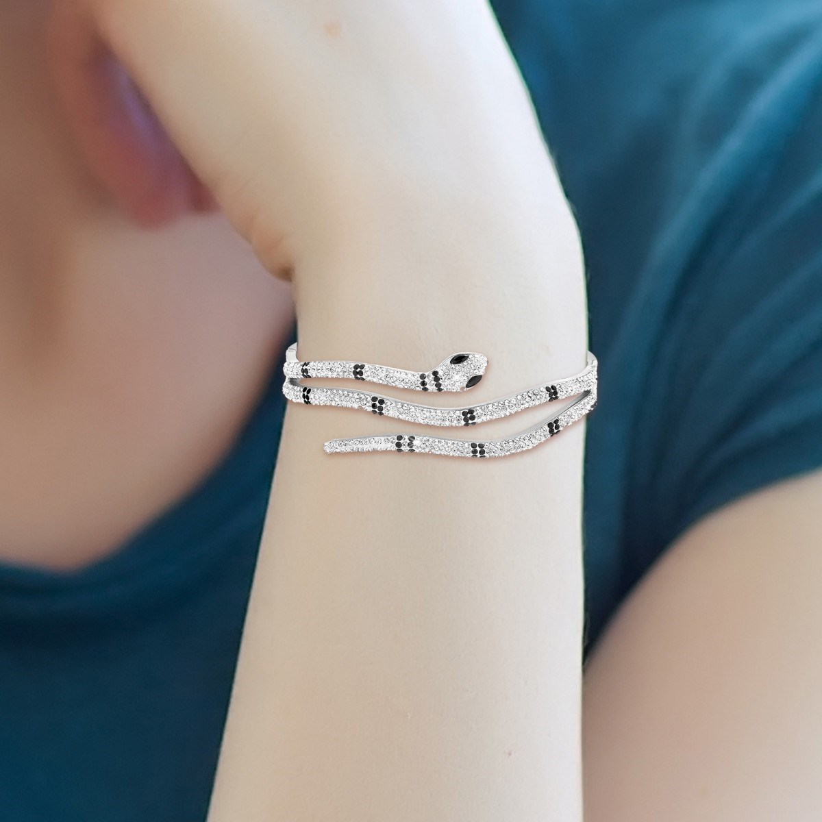 Bracelet serpent en acier inoxydable SC Crystal en Acier Rhodié argenté