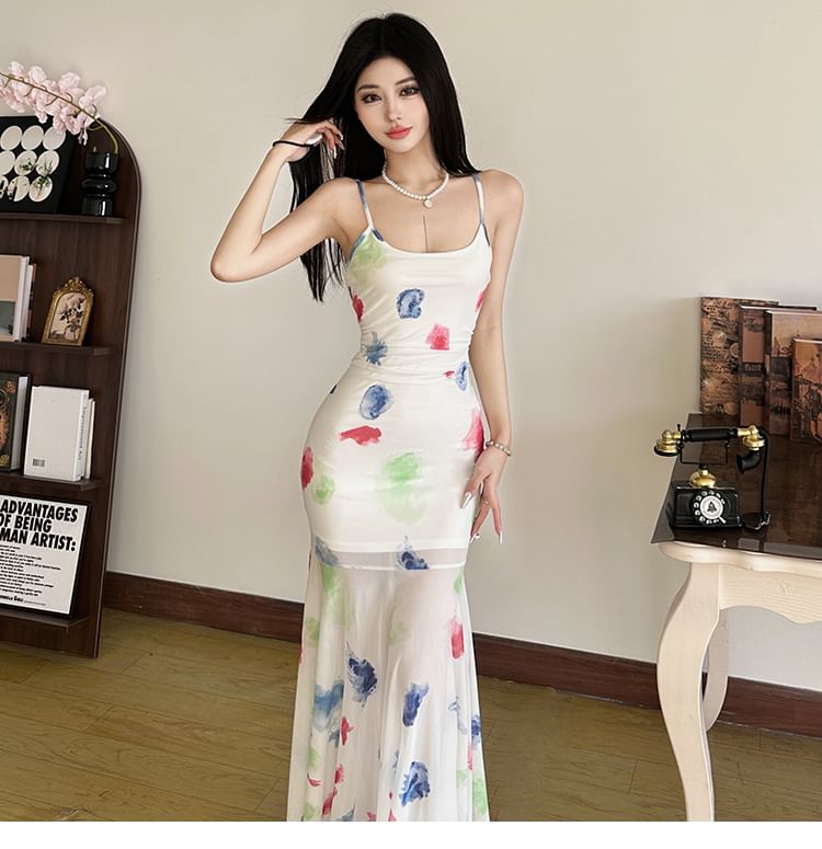 Bababy - Spaghettibandjes bloemenprint mesh maxi-jurk