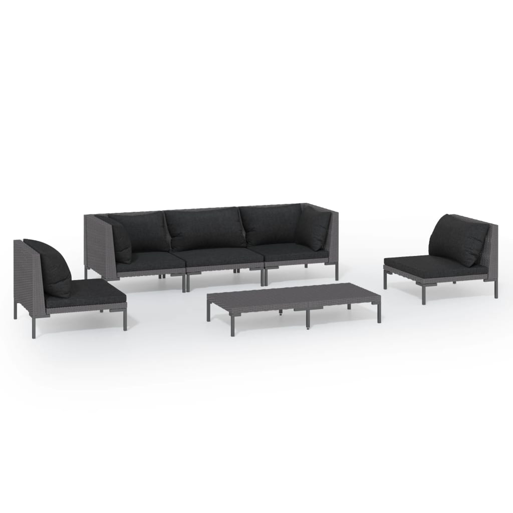 Salon de jardin meuble d'extérieur ensemble de mobilier 6 pièces avec coussins résine tressée gris foncé