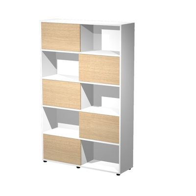 Bibliothèque haute à porte coulissante - L120 x H190,6 x P35 - Corps blanc - Portes chêne