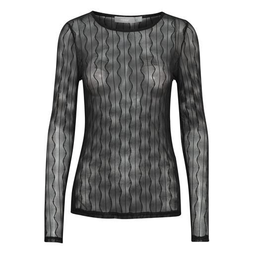 Fransa Langærmet Transparent Bluse, Sort, S
