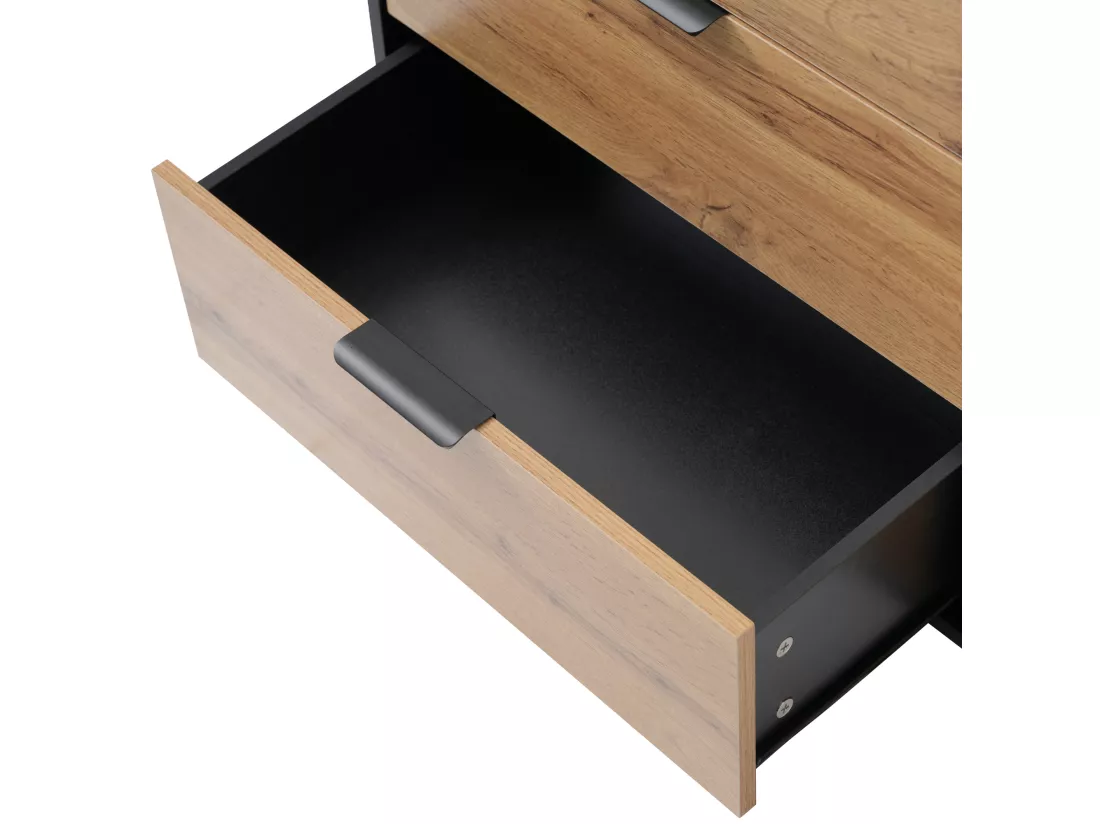 Commode avec 6 tiroirs et 2 compartiments - plateau en verre - Marron