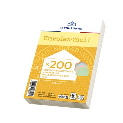La Couronne - 200 Enveloppes élection - 90 x 140 mm - 70 gr - sans fenêtre - coloris assortis - sans gommage