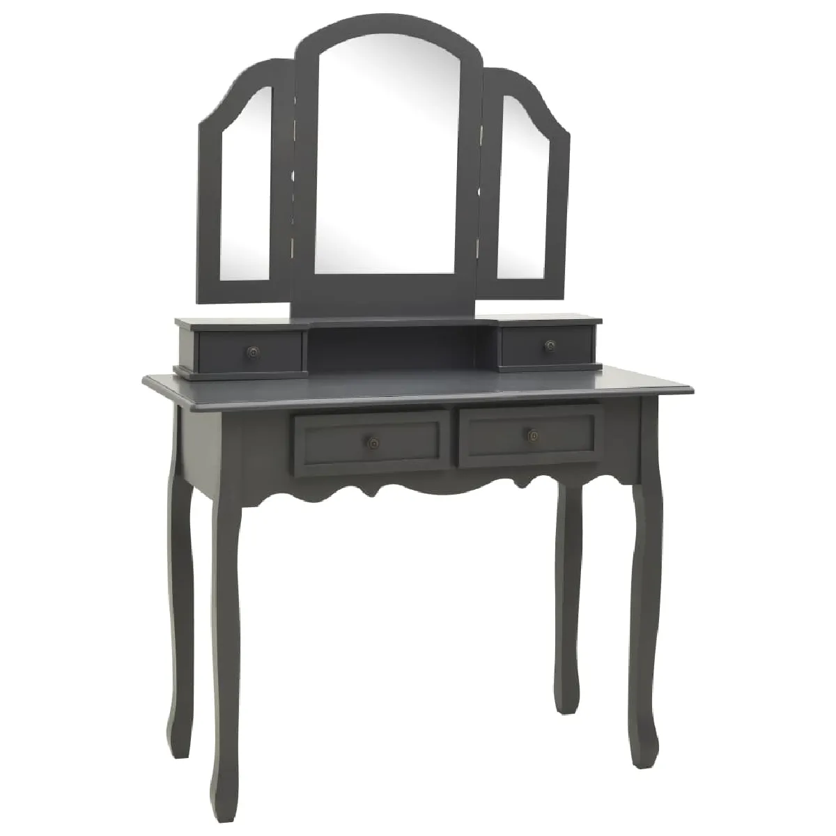 Coiffeuse Helloshop26 avec tabouret et miroirs - Gris