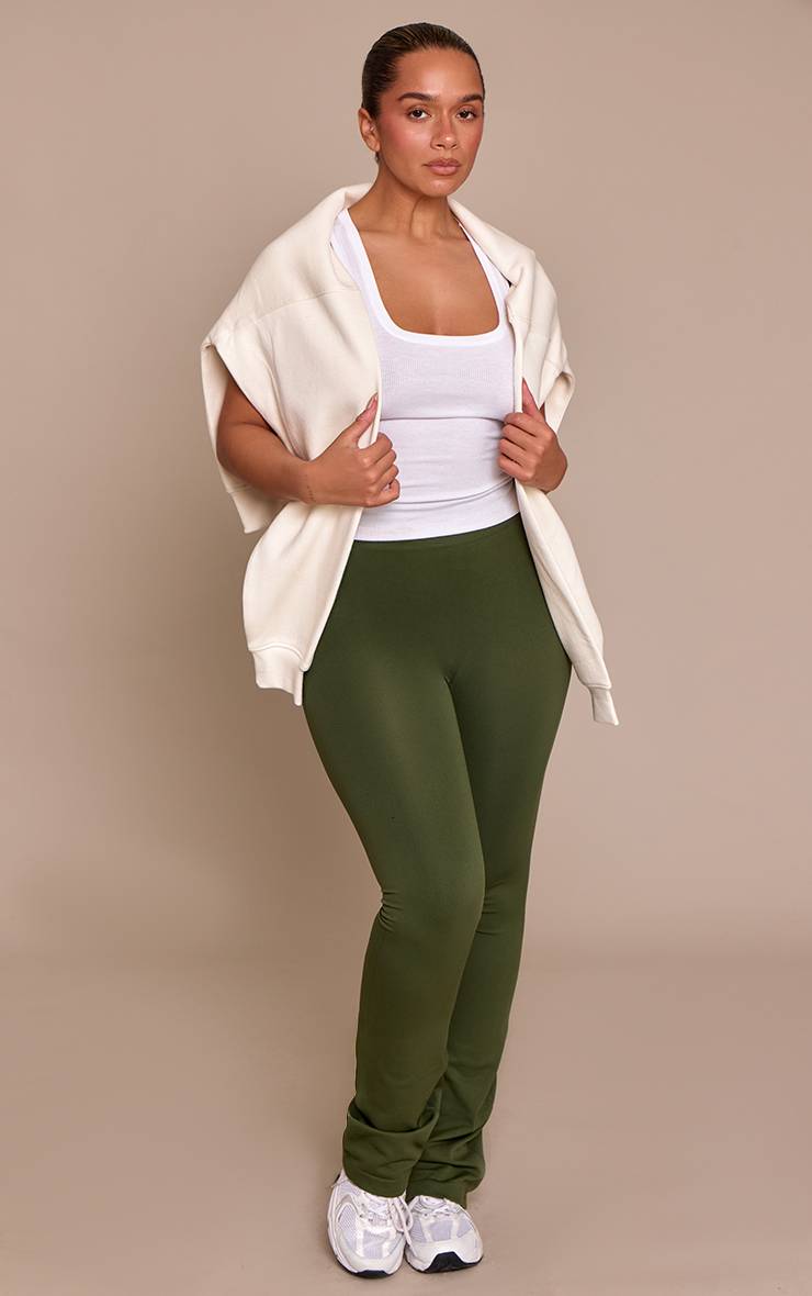 Forest Green Pantalon Évasé Taille Haute Actif Sans Couture À Détails Froncés Sculptant