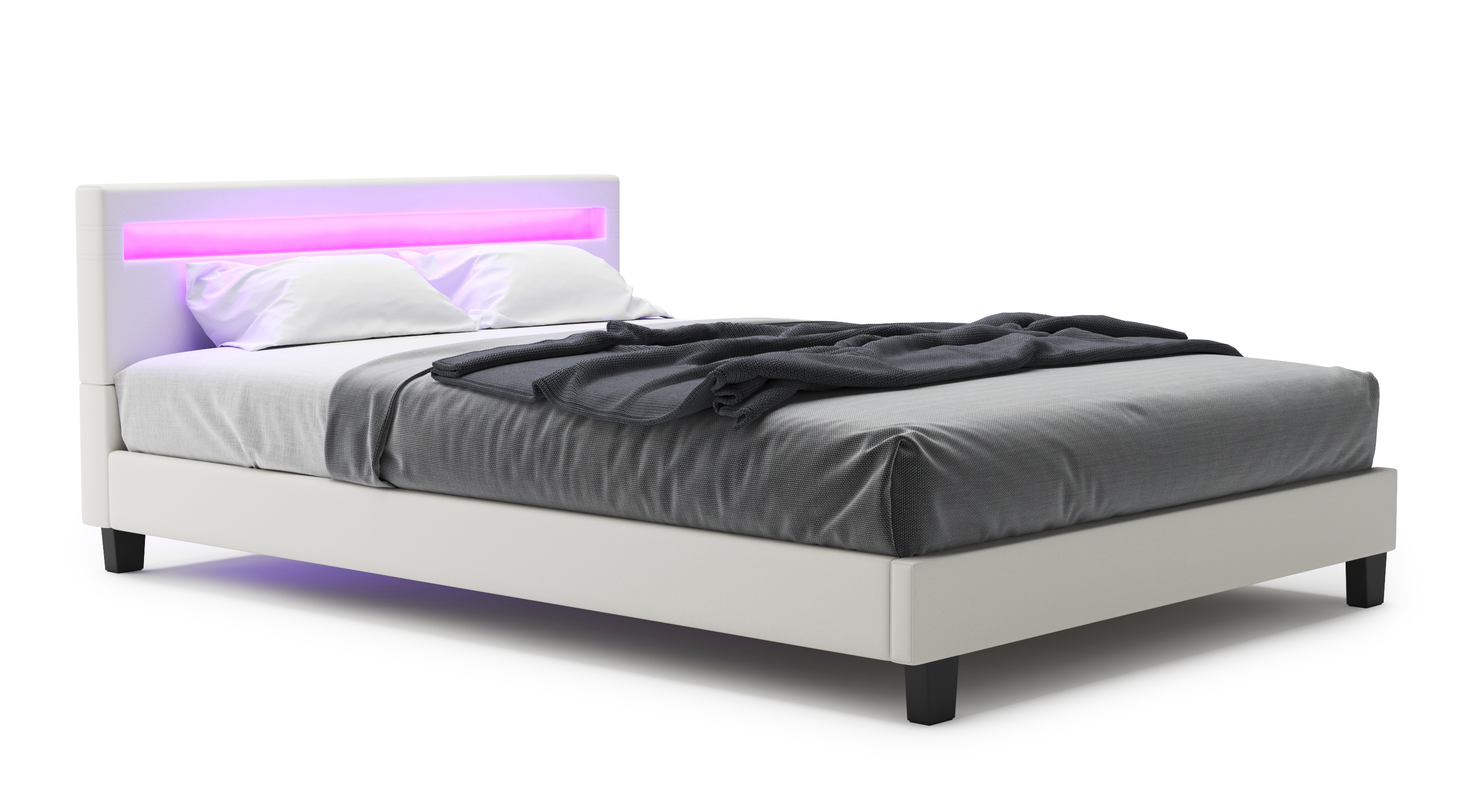 Lederbett LED DREAM 140 x 200 cm weiss
