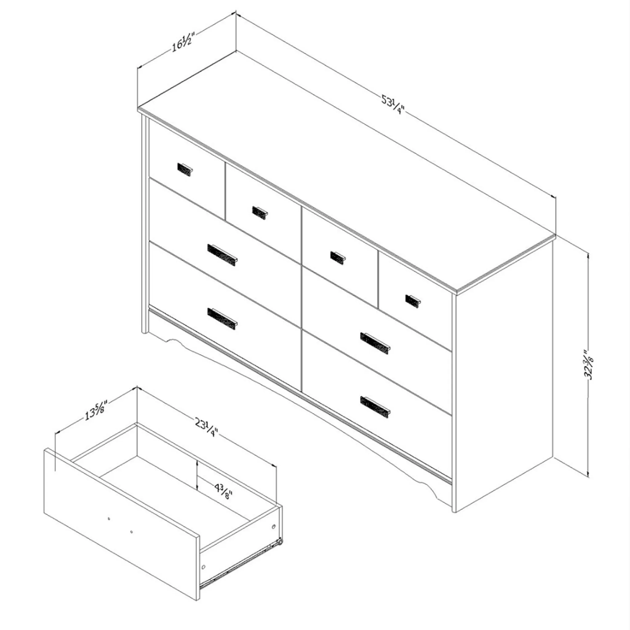 South Shore Bureau Double 6 Tiroirs Tiara - Blanc Solide