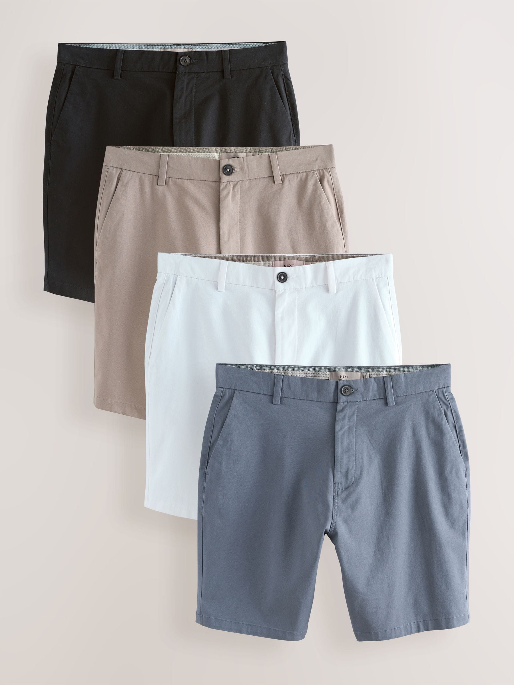 Zwart/vintage Blauw/Wit/Mushroom white - Straight fit - Set van 4 chinoshorts met stretch