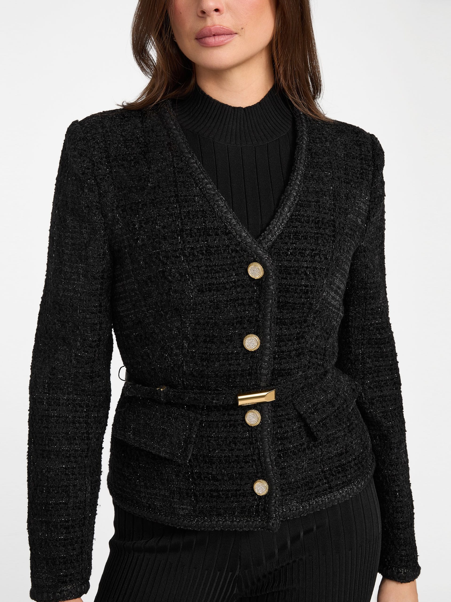 Blazer Eco Sue com cinto em bouclé