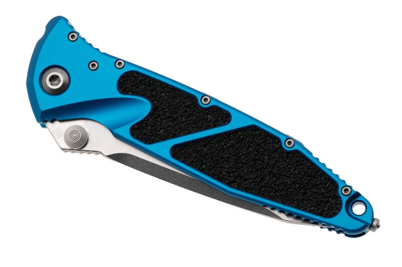 Microtech Socom Elite 161-11BL, Stonewashed M390 Tanto, Blue Aluminum partly serrated zakmes