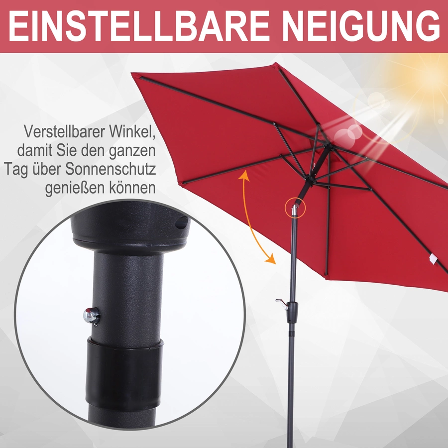 Outsunny Sonnenschirm mit Handkurbel weinrot