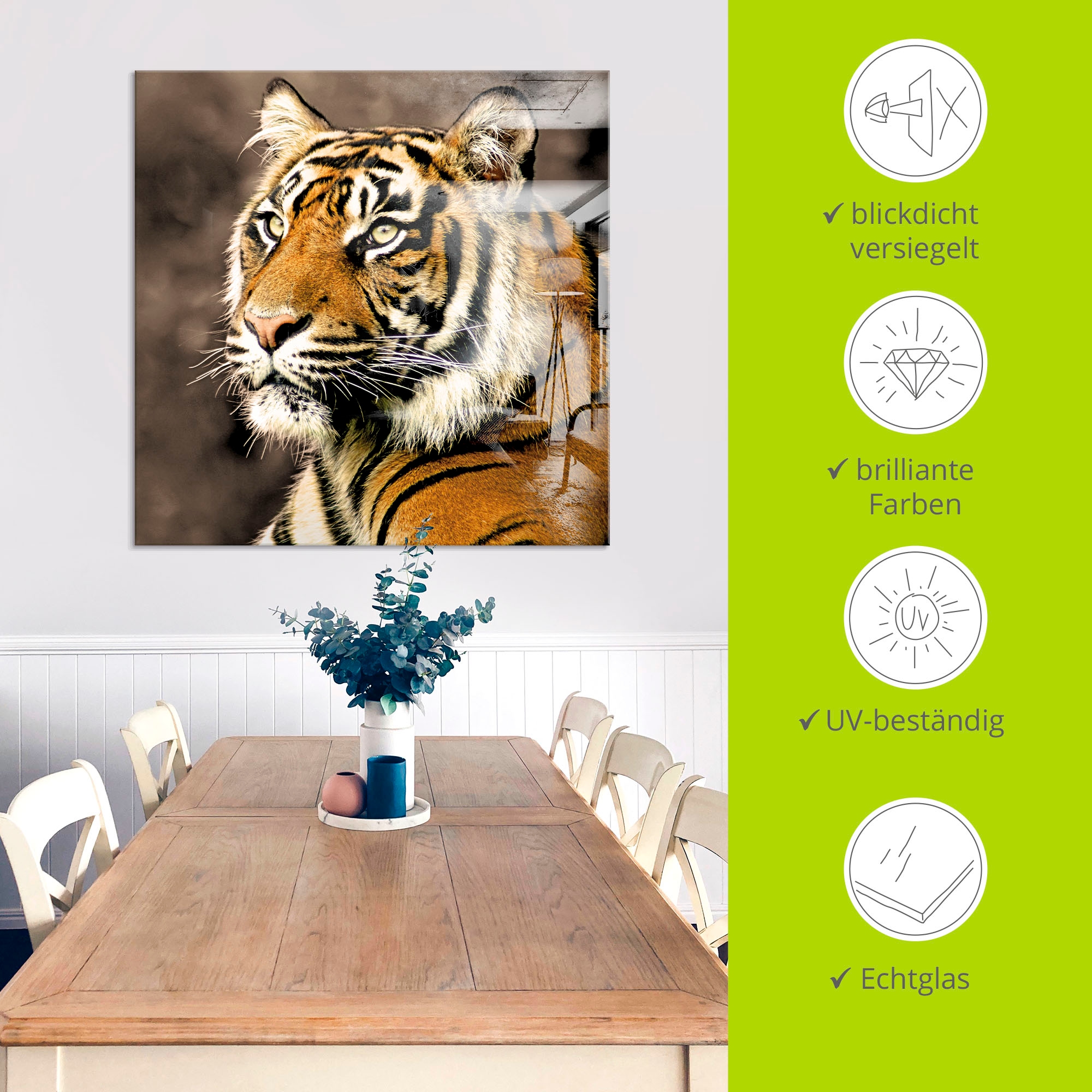 Artland Glasbild »Tiger_sepia« Wildtiere 1 Stk. tlg. in verschiedenen Grössen