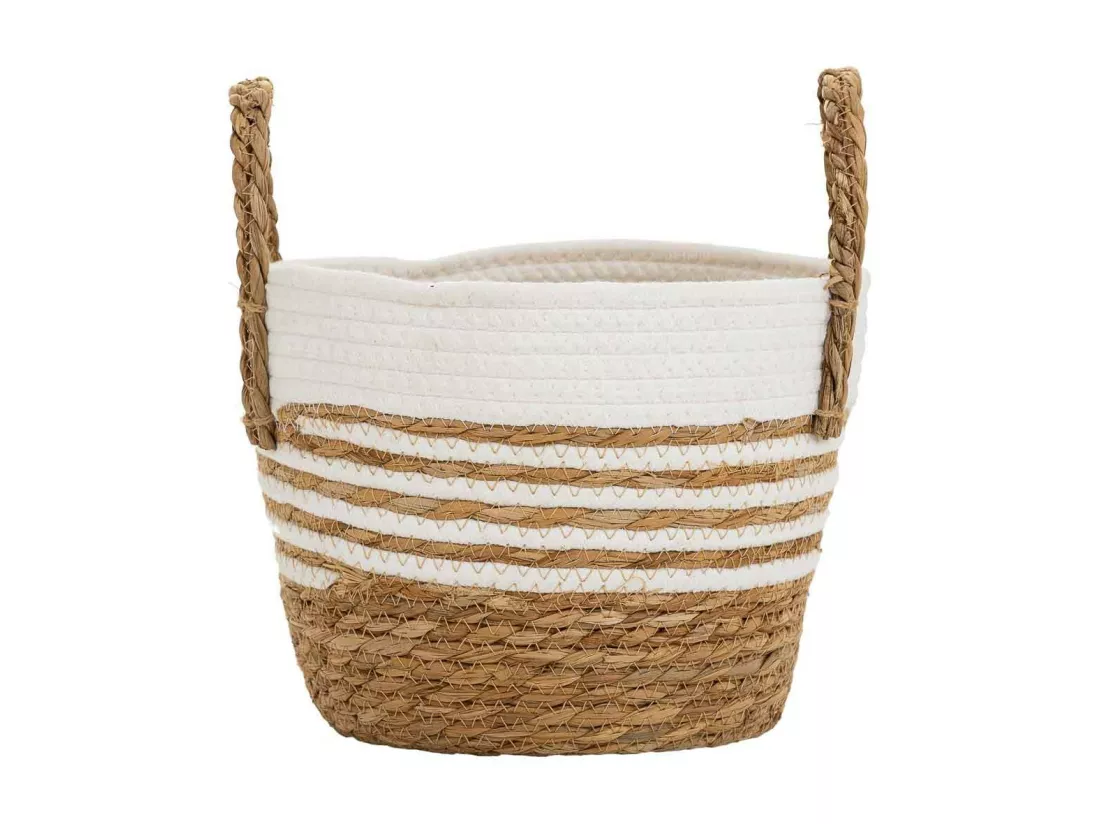 Panier en fibres naturelles et coton blanc D24x20/28,5