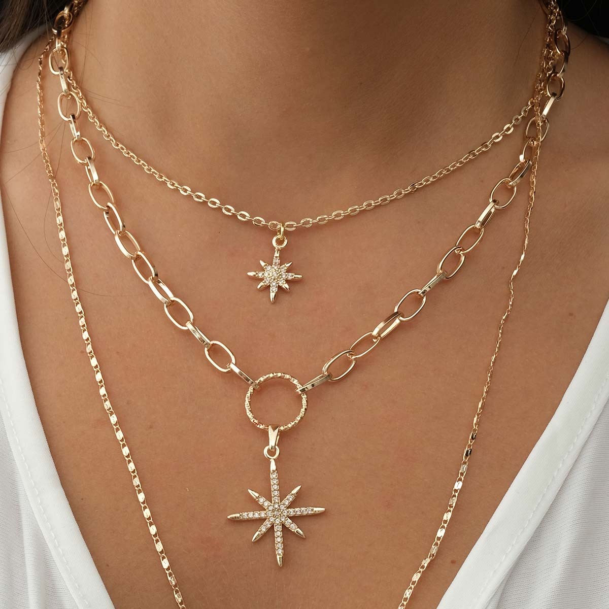 Collier multiples - Laiton plaqué or & zircons