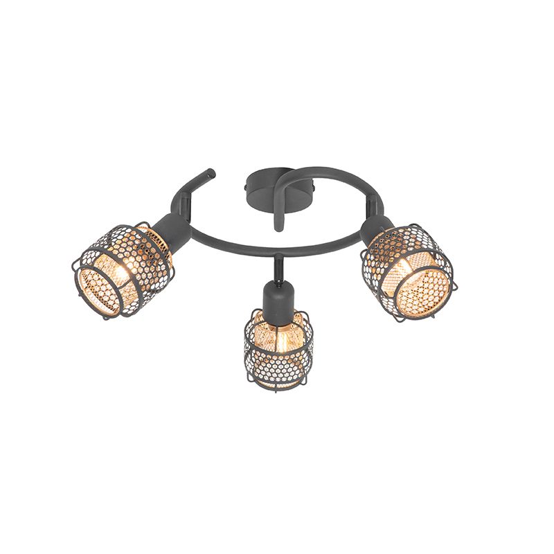 Design plafondlamp zwart met goud 3-lichts rond - Noud