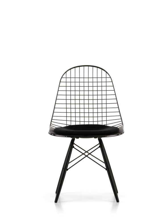 Vitra Eames Wire Chair DKW-5 stoel esdoornzwart onderstel  zwart kussen
