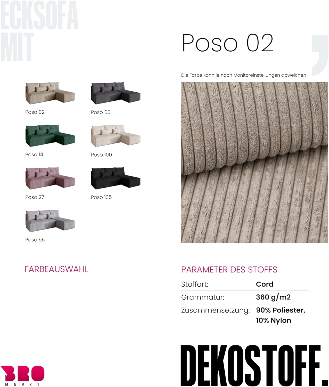 BROMARKT Ecksofa mit Schlaffunktion Sofa l Form Couch mit Bettkasten Wohnzimmer Möbel Cord Schlafsofa Wohnlandschaft Sofa 3 sitzer TOP 200x85x145 cm Beige