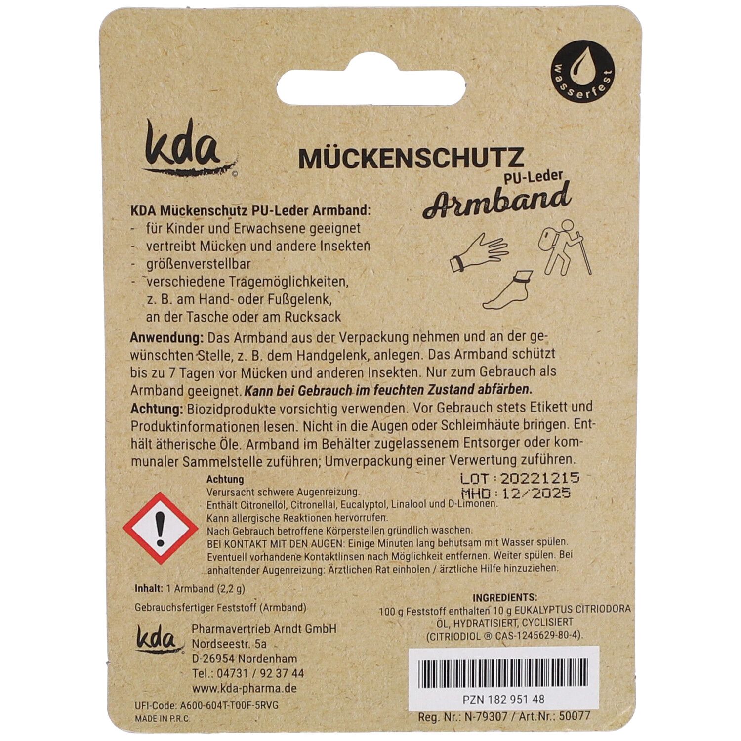 KDA® Mückschutzarmband PU-Leder mischgrau