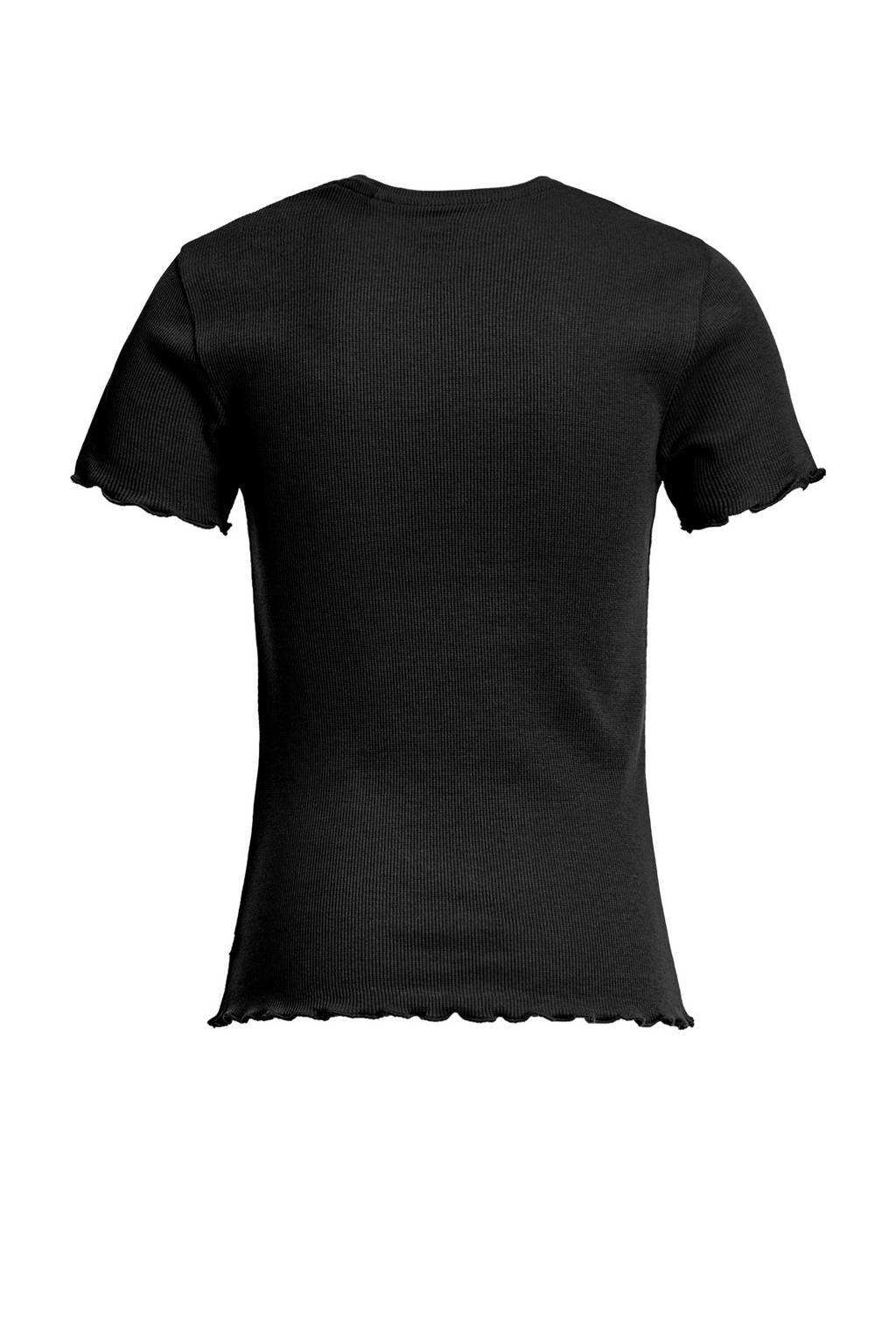WE Fashion ribgebreid T-shirt met borduursels zwart
