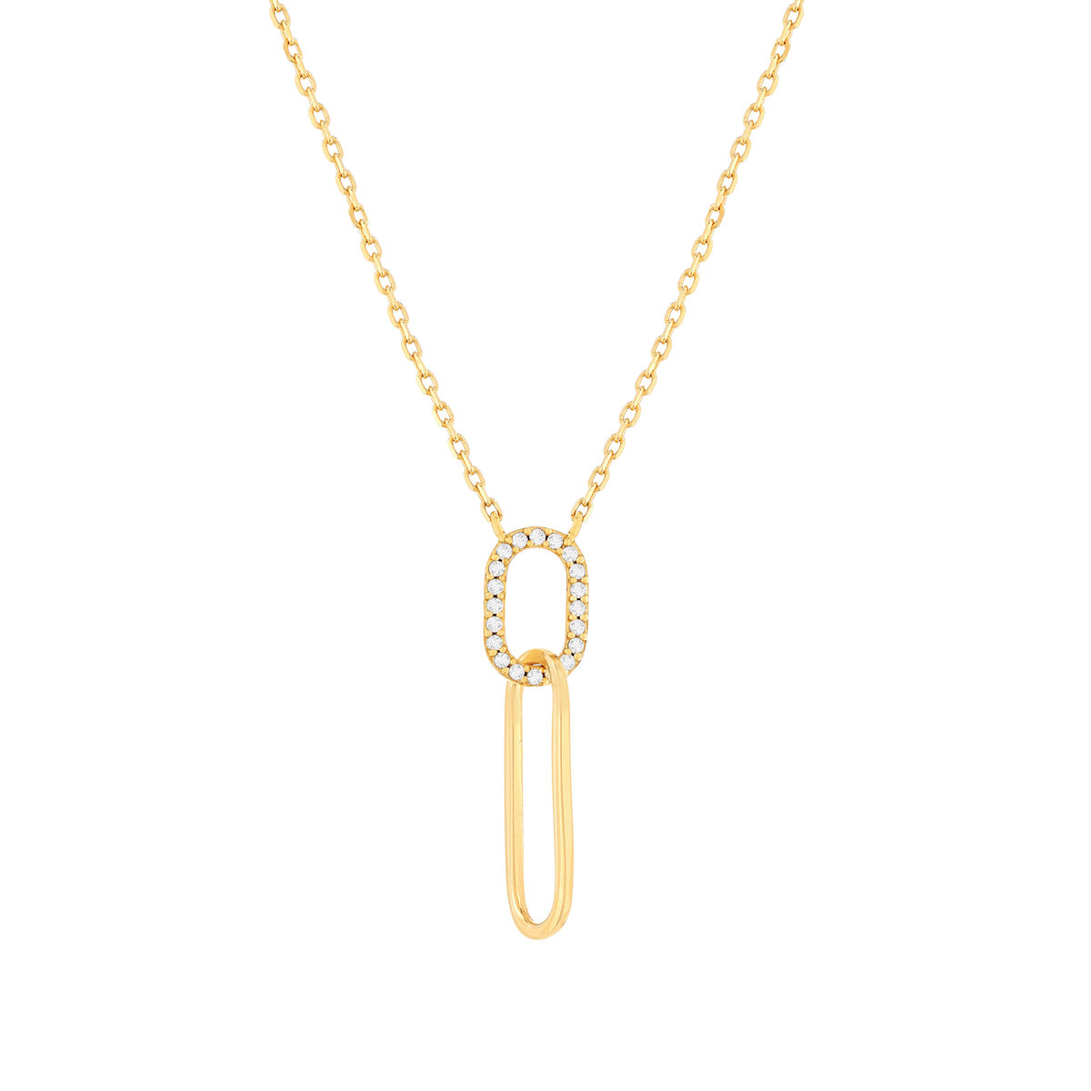 Collier plaqué or zirconias 45 cm 2 ovales entrelacés