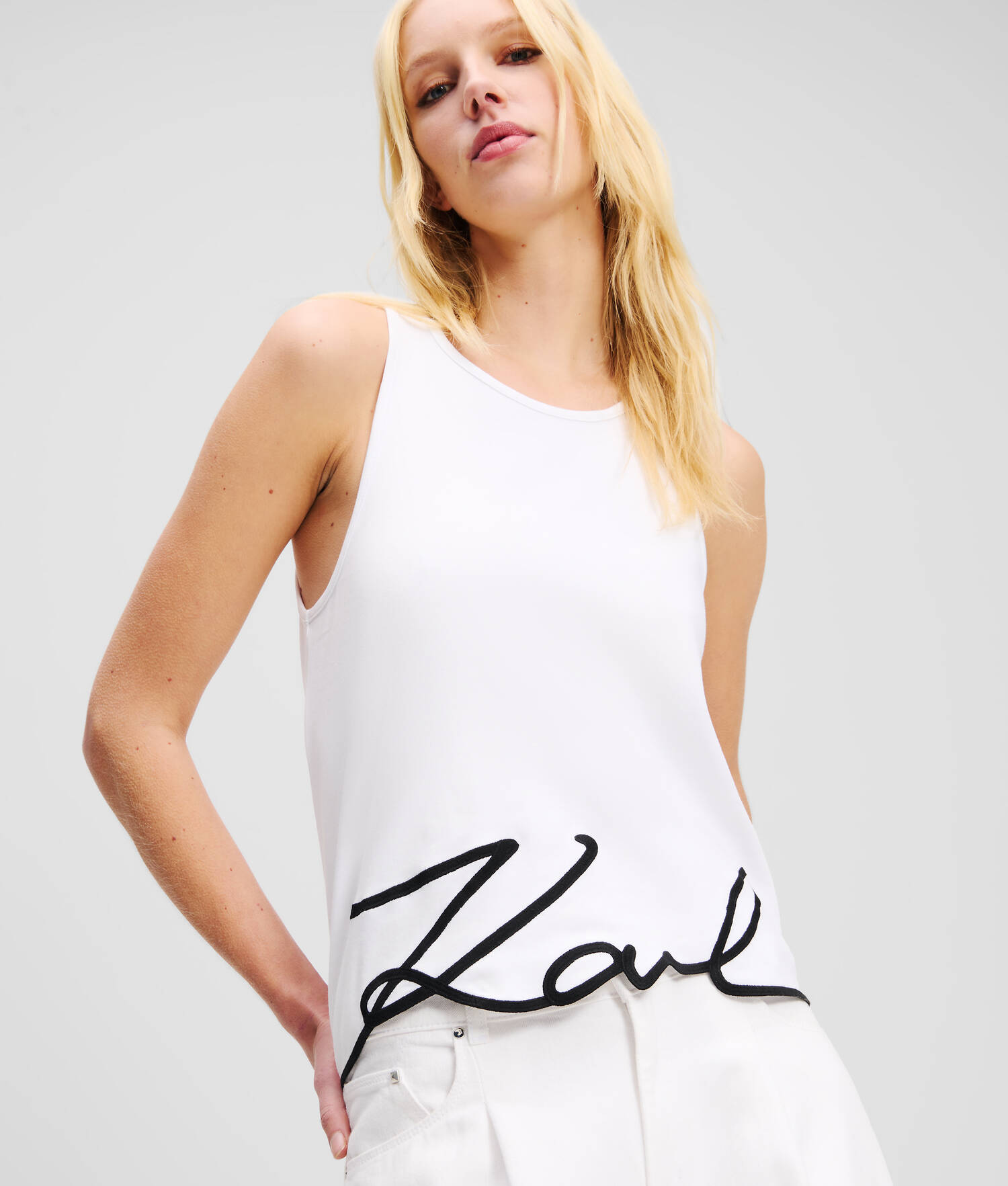 DÉBARDEUR À OURLET KARL SIGNATURE - Blanc