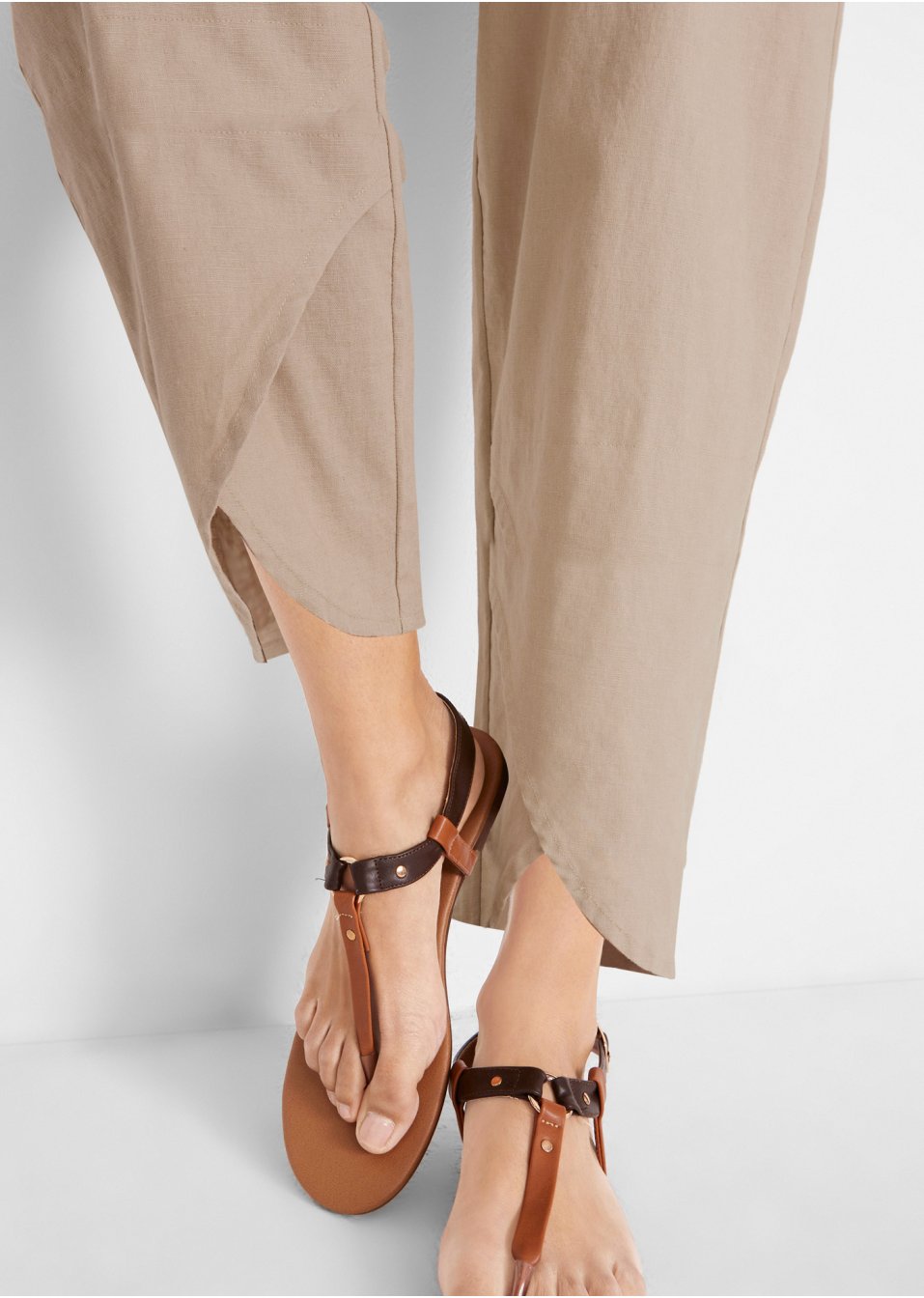 Pantalon en lin majoritaire, longueur cheville et taille confortable, Loose Fit