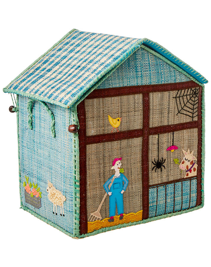 Bast-Spielzeugkiste FARM SMALL (36x31x25) in hellblau