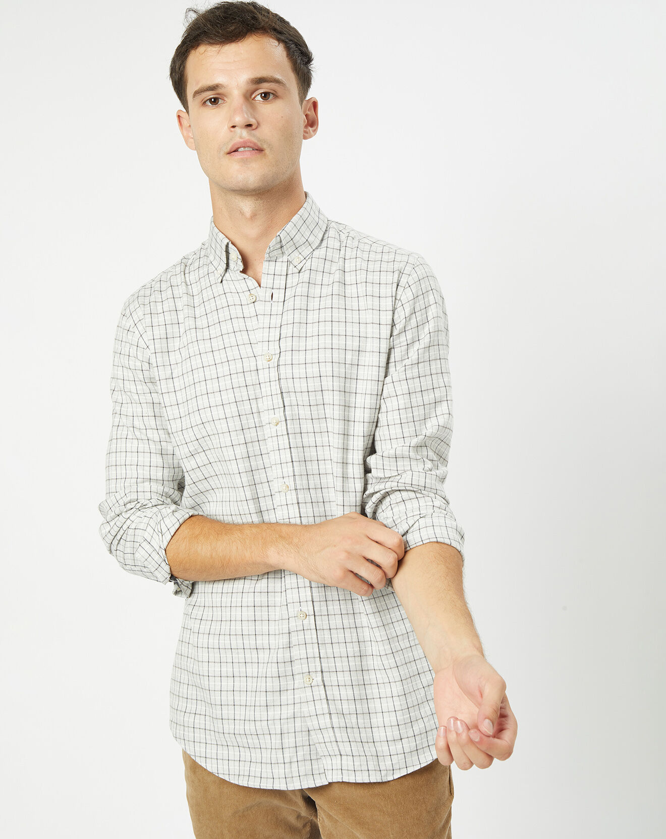 Hackett London Chemise Slim Fit en Flanelle à carreaux gris clair