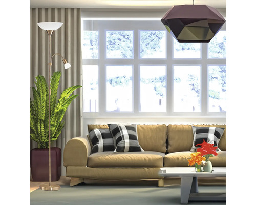 Staande lamp, 2-lichts, H 178 cm, UP gepolijst