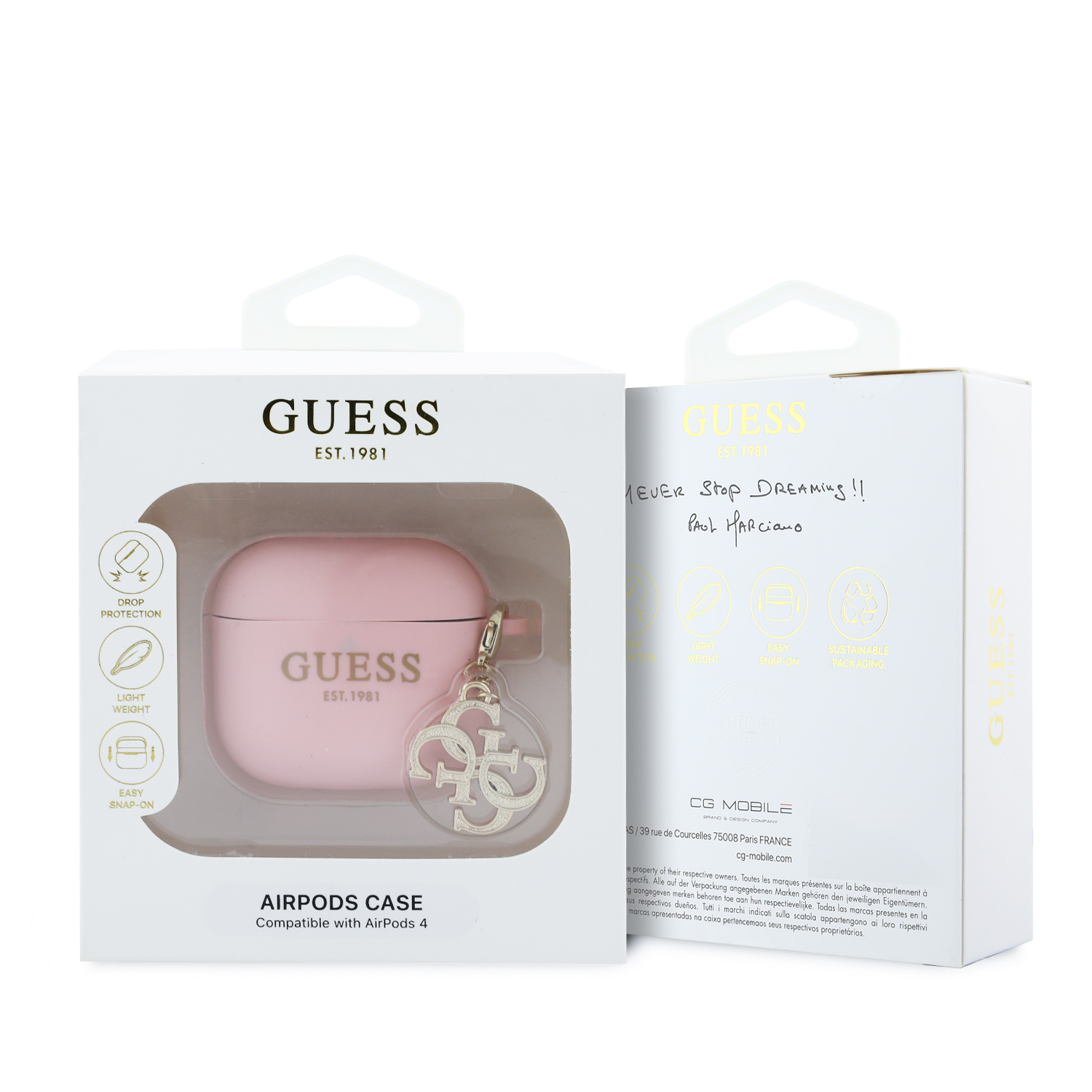 AirPods 4 Silikon Schutzhülle   Logo Anhänger (GUA4LECG4P) - Rosa / Gold