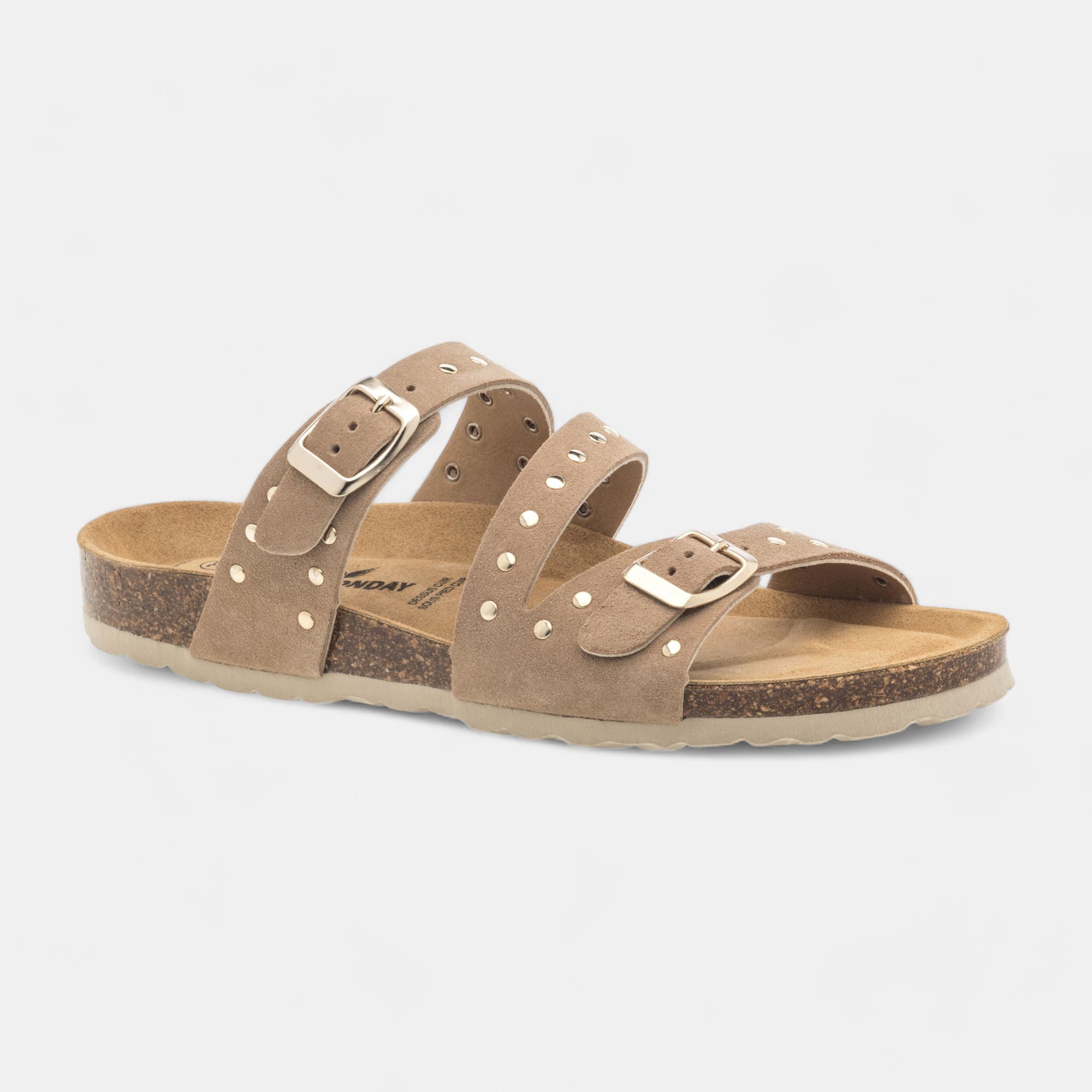 Mules semelle liège Femme en cuir taupe