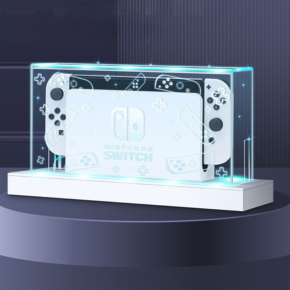 Nintendo Switch / OLED Acryl Staubschutz Box zum Verstauen und Ausstellen mit RGB Beleuchtung - Transparent