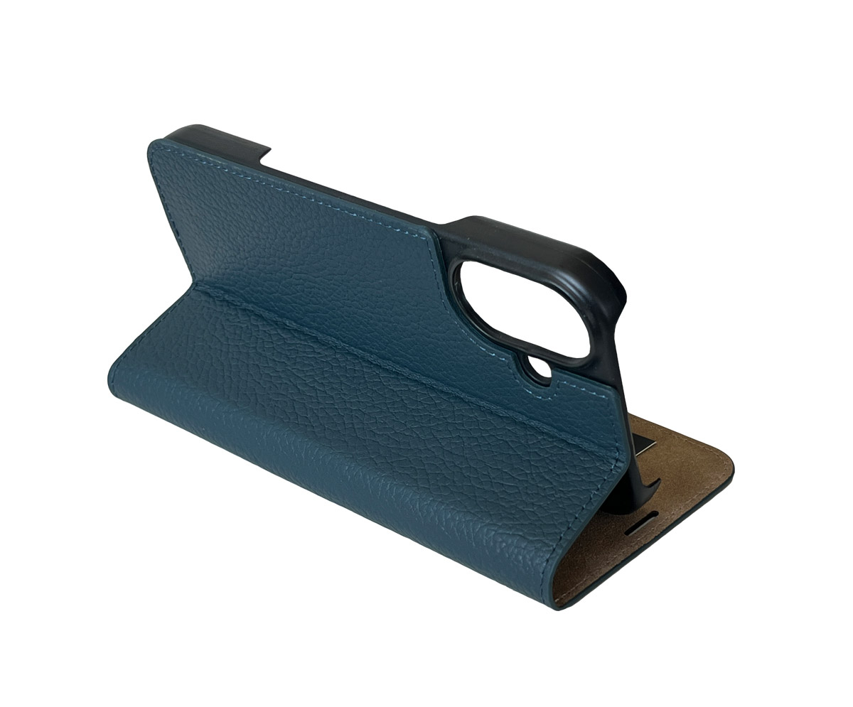 iPhone 16 Echtleder Book Case Tasche Flip Cover Hand Made (MARCIP16-M07) - Dunkelblau