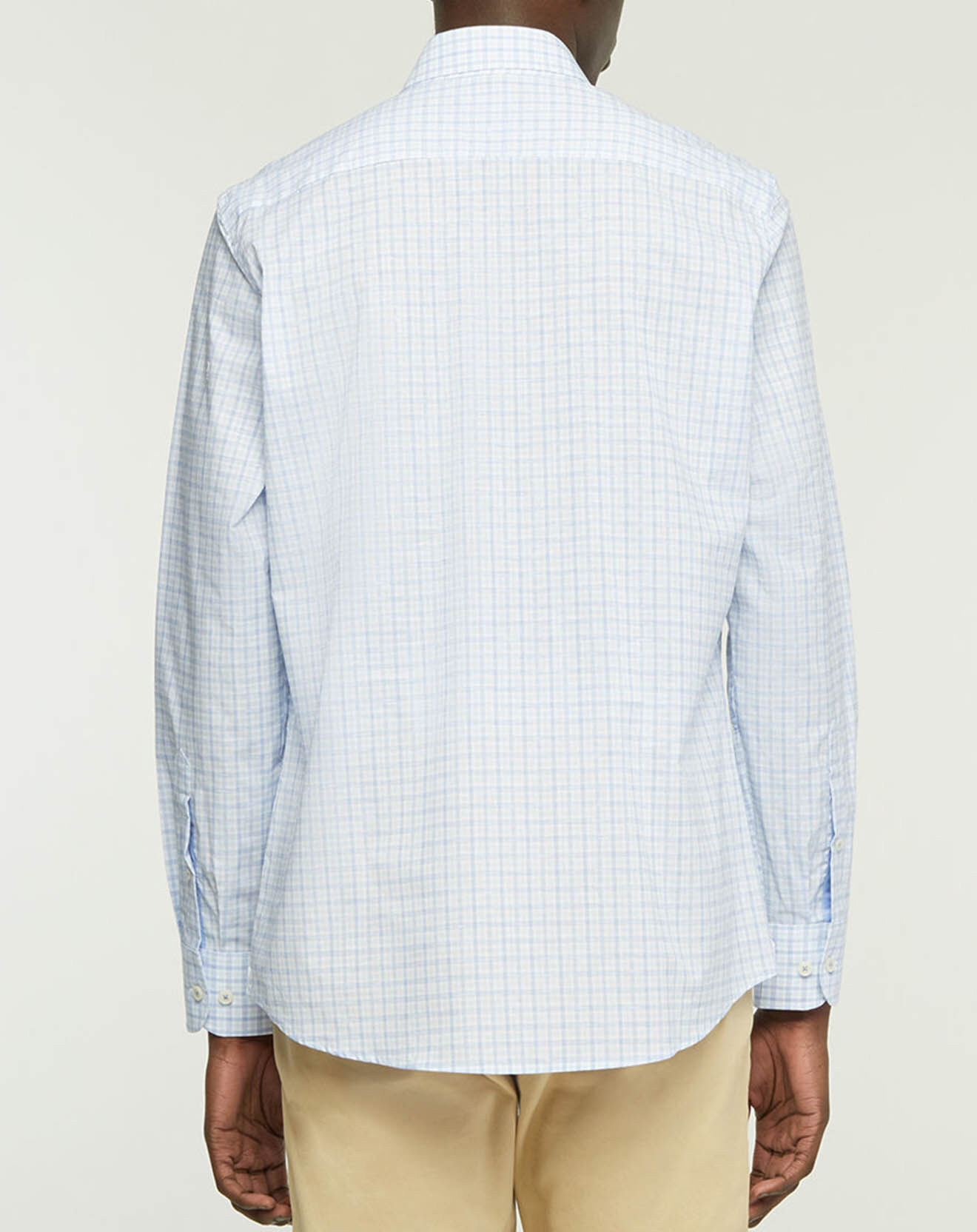 Hackett London Chemise droite en Coton & Lin Gingham à carreaux bleue