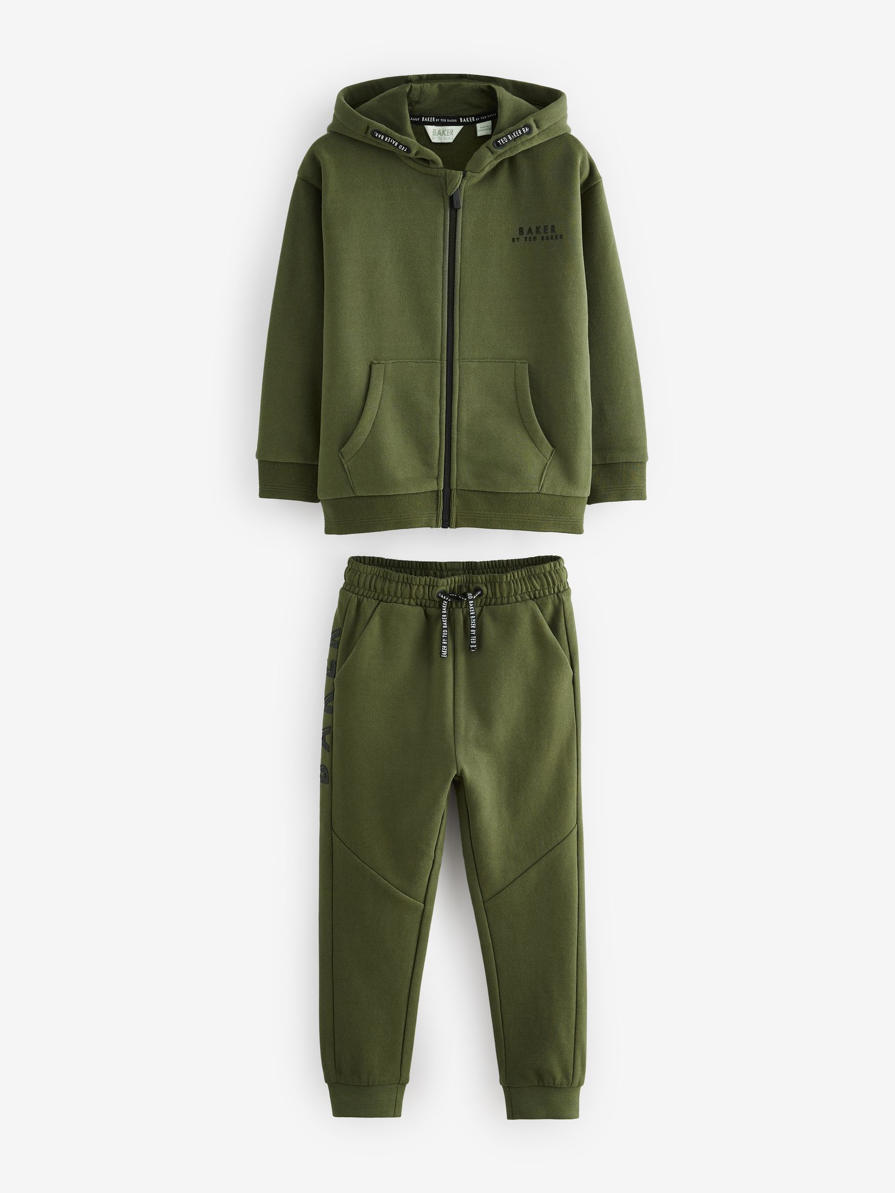 Kakigroen - Baker by Ted Baker set van 100% katoenen hoodie met doorlopende ritssluiting en joggingbroek