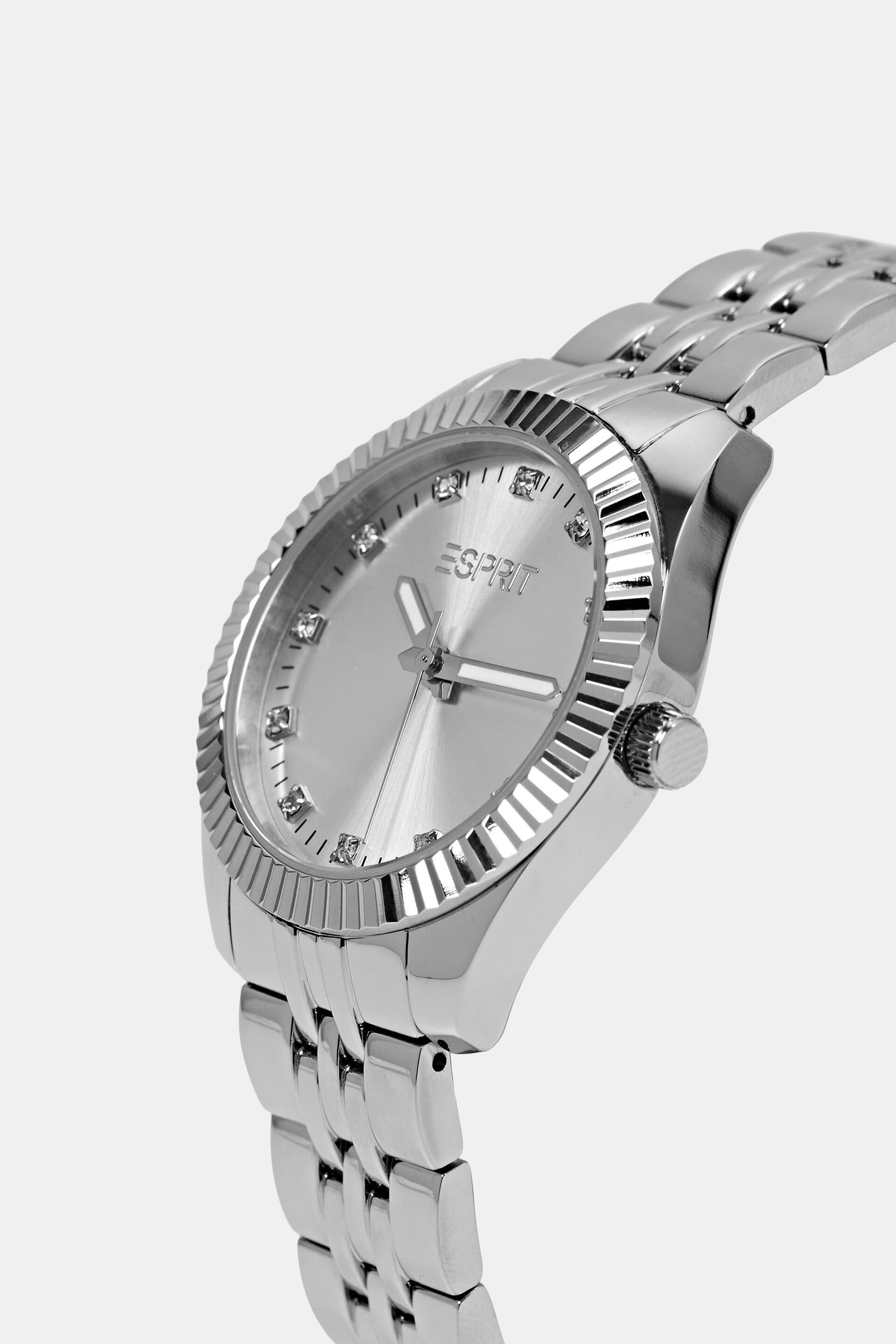 Montre en acier inoxydable sertie de zircone